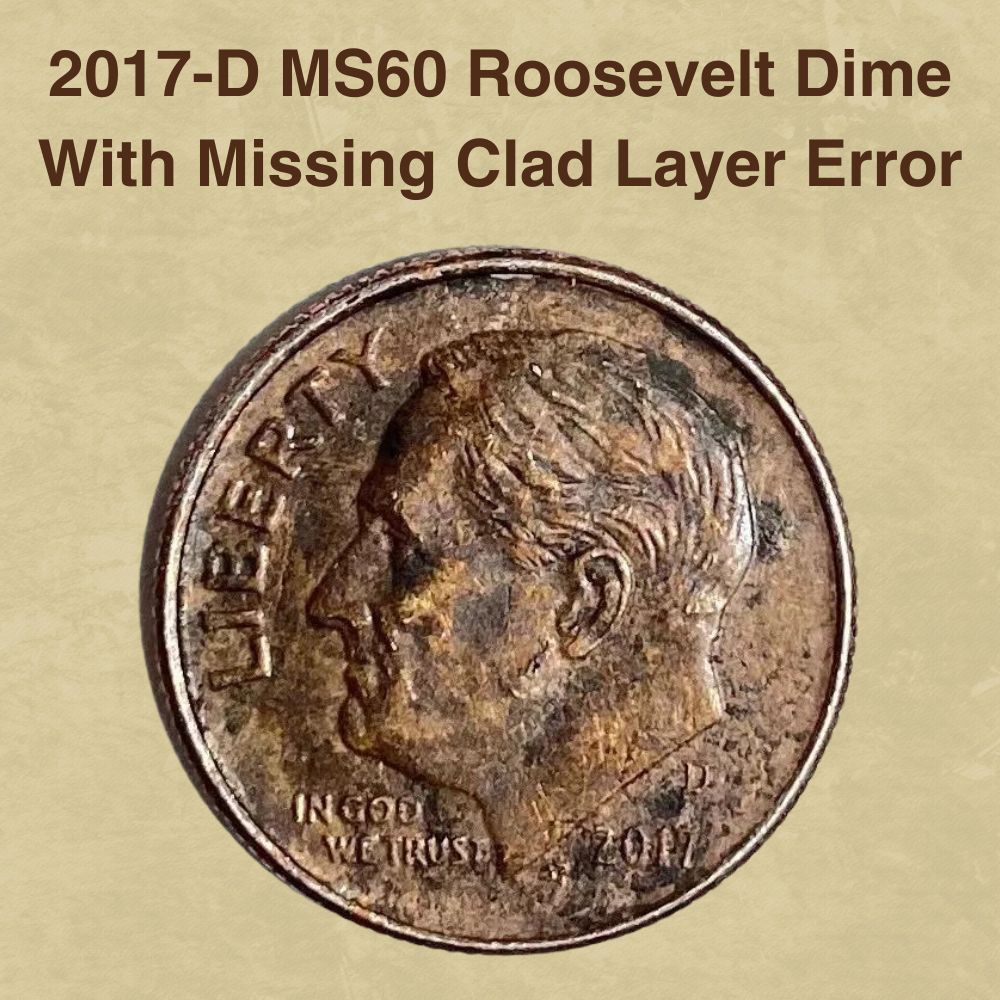 2017 dime missing clad layer error showing exposed copper core on one side